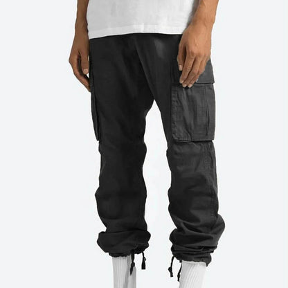 Trousers Full Length Pants for Men Solid 2025 Casual Multiple Pockets Outdoor Straight Type Fitness Pants Cargo Pants Trousers Gray